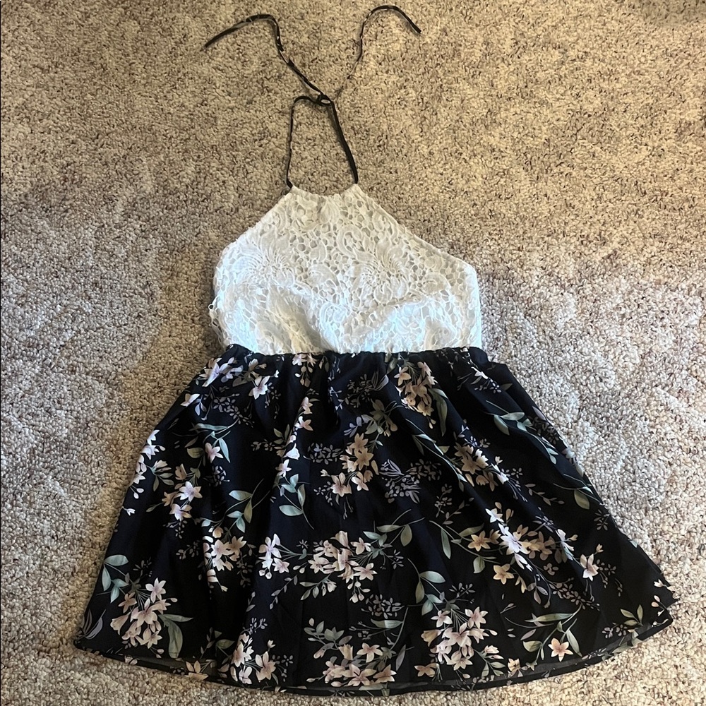 SHEIN Black and White Floral Backless Dress